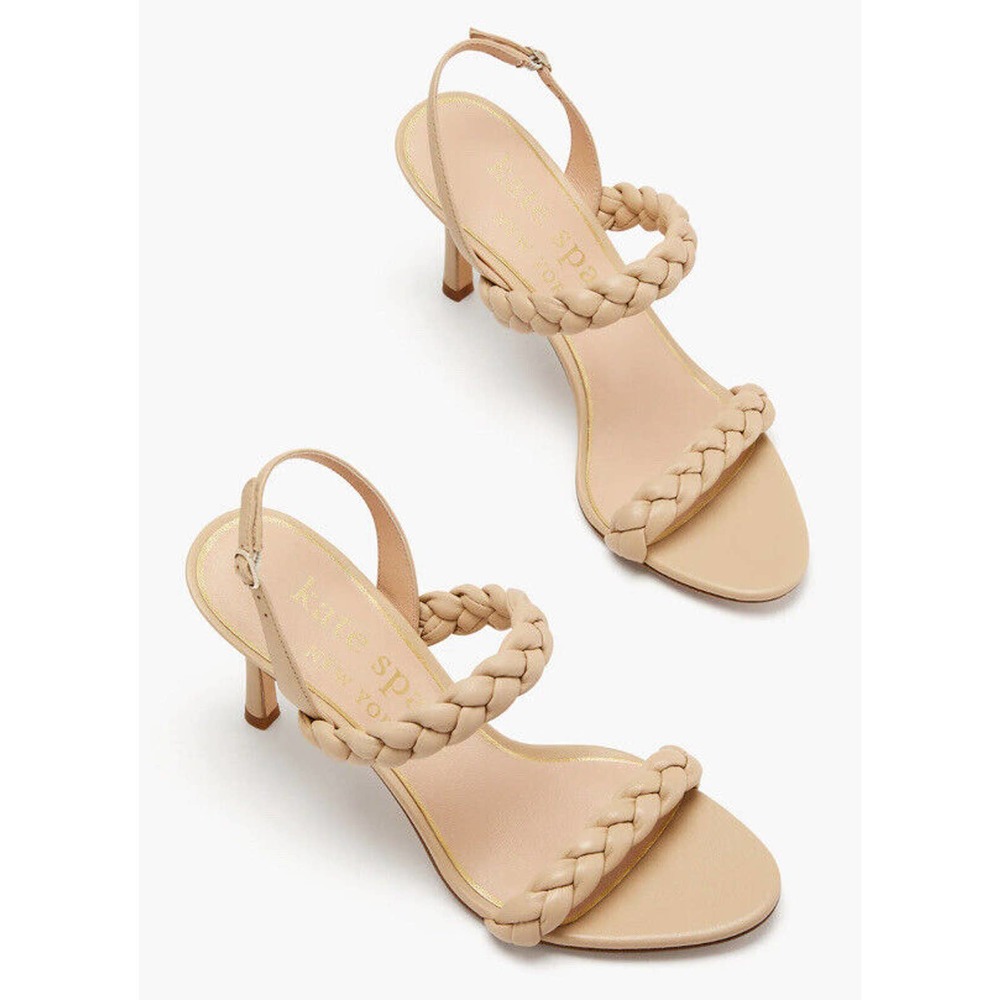 Kate Spade l 7.5 Saffron Chunky Braided Leather Strap Round Toe Stiletto Sandals